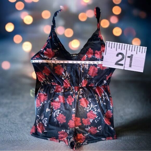 Retired SHEIN Romper Teddy l Black l Plunging Neckline l Lace l Sheer l 4X - Picture 7 of 11